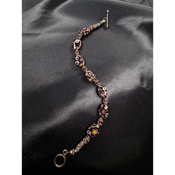 Vintage Millefiori Glass Bead Bracelet With Silver Accents & Toggle Clasp - Picture 5 of 5